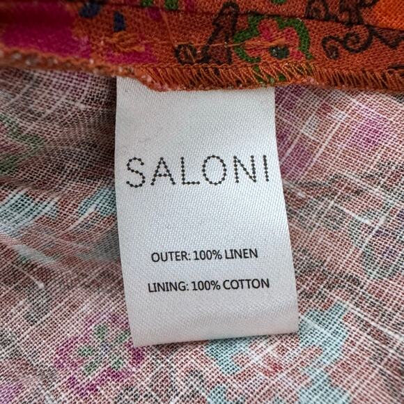 SALONI Rachel Printed Sleeveless Linen Mini Dress Rainbow Trellis Orange Pink 2 - Picture 9 of 9